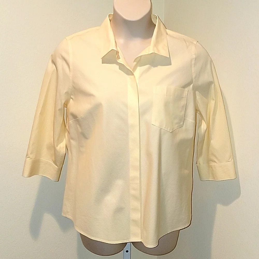 CHICOS WOMEN'S NO-IRON COTTON STRIPED POCKET-DETAIL SHIRT - Picture 4 of 10